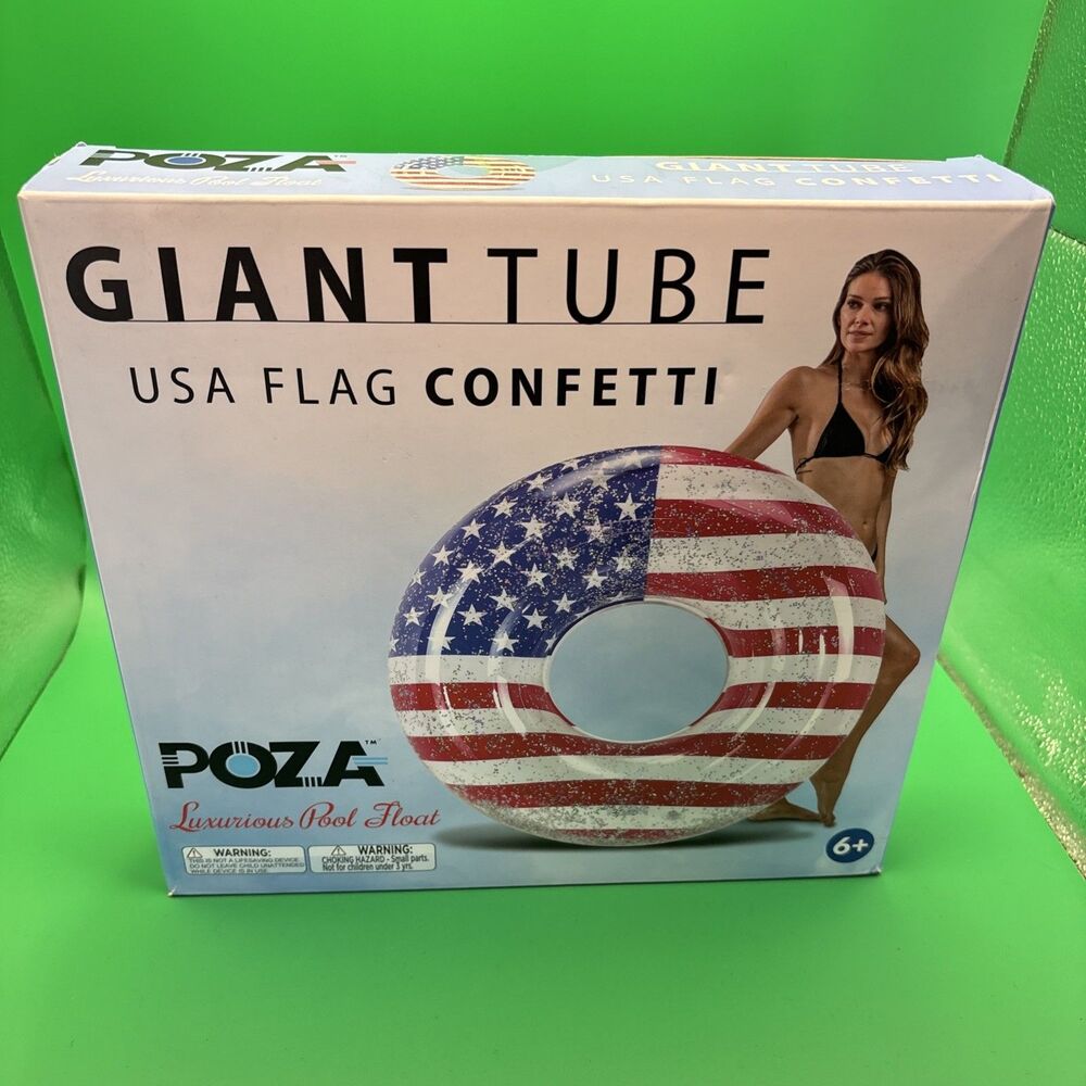 New Poza USA American Flag Confetti Pool Tube Float 48”x48”x12”